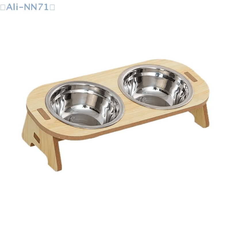 ElevateDine 2in1 Stainless Steel Pet Feeding Bowl Set AntiTip Raised Bowls With Wooden Stand 1