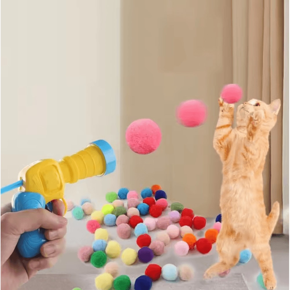 PounceBlaster Interactive Cat Toy Launcher Plush Ball Shooting Game For Indoor Cats 1