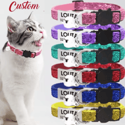 sparklesafe personalized glitter cat collar – custom engraved breakaway collar with bell