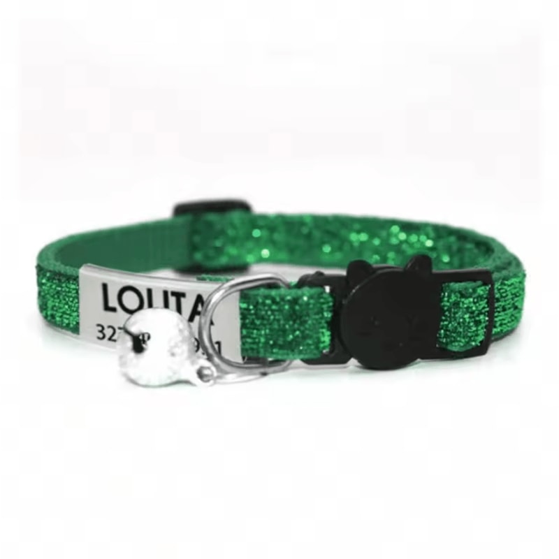 SparkleSafe Personalized Glitter Cat Collar Custom Engraved Breakaway Collar With Bell 9