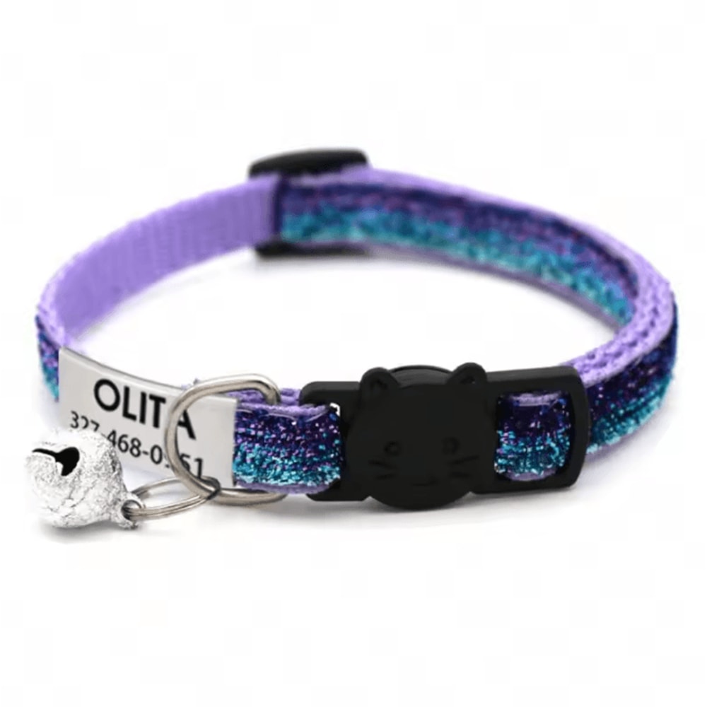 SparkleSafe Personalized Glitter Cat Collar Custom Engraved Breakaway Collar With Bell 2
