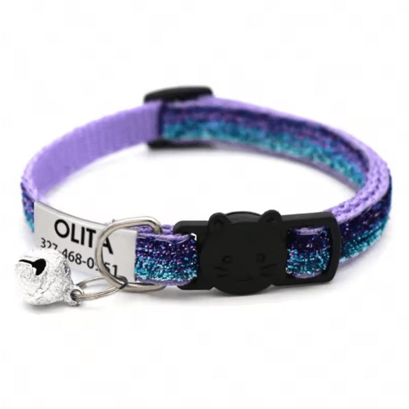 SparkleSafe Personalized Glitter Cat Collar Custom Engraved Breakaway Collar With Bell 2