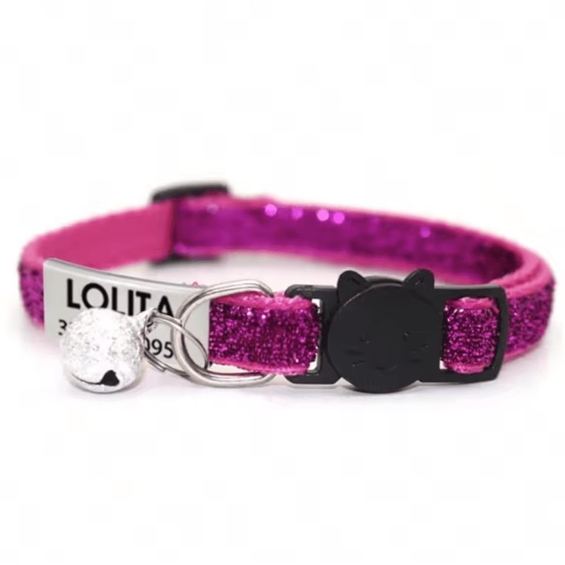 SparkleSafe Personalized Glitter Cat Collar Custom Engraved Breakaway Collar With Bell 4