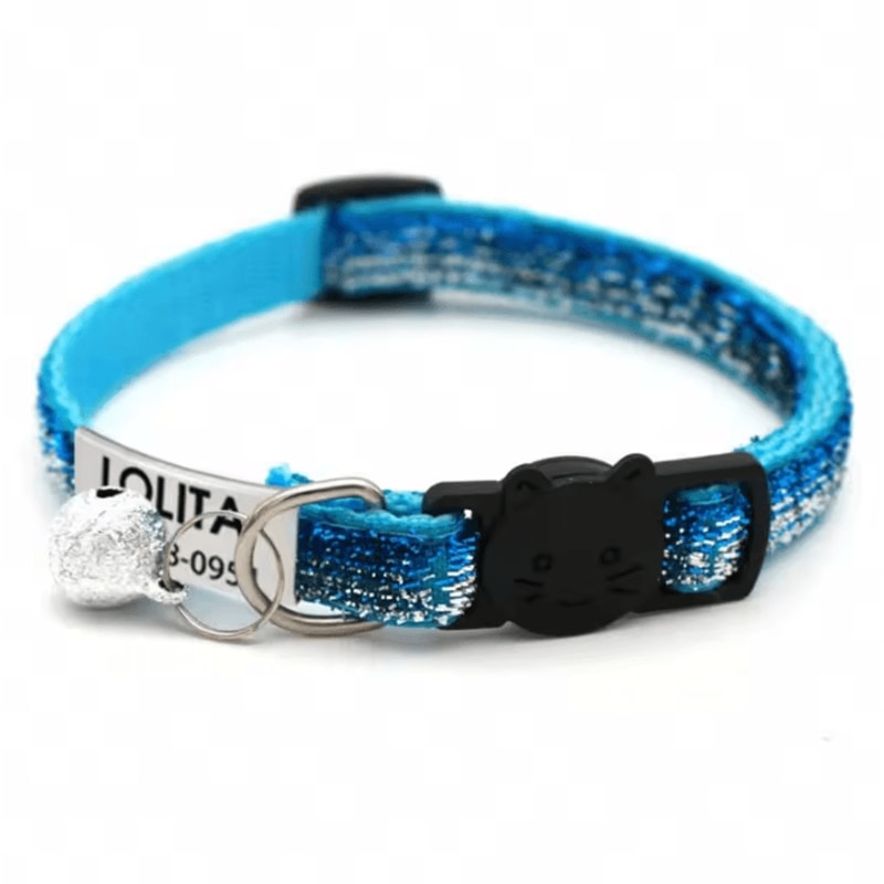SparkleSafe Personalized Glitter Cat Collar Custom Engraved Breakaway Collar With Bell 6