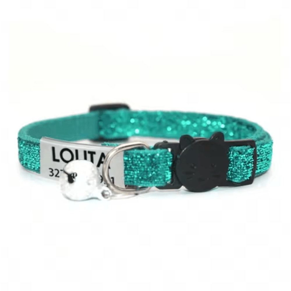 SparkleSafe Personalized Glitter Cat Collar Custom Engraved Breakaway Collar With Bell 7