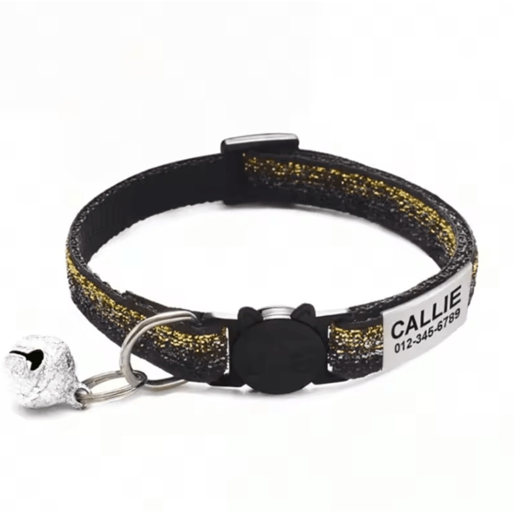 SparkleSafe Personalized Glitter Cat Collar Custom Engraved Breakaway Collar With Bell 8