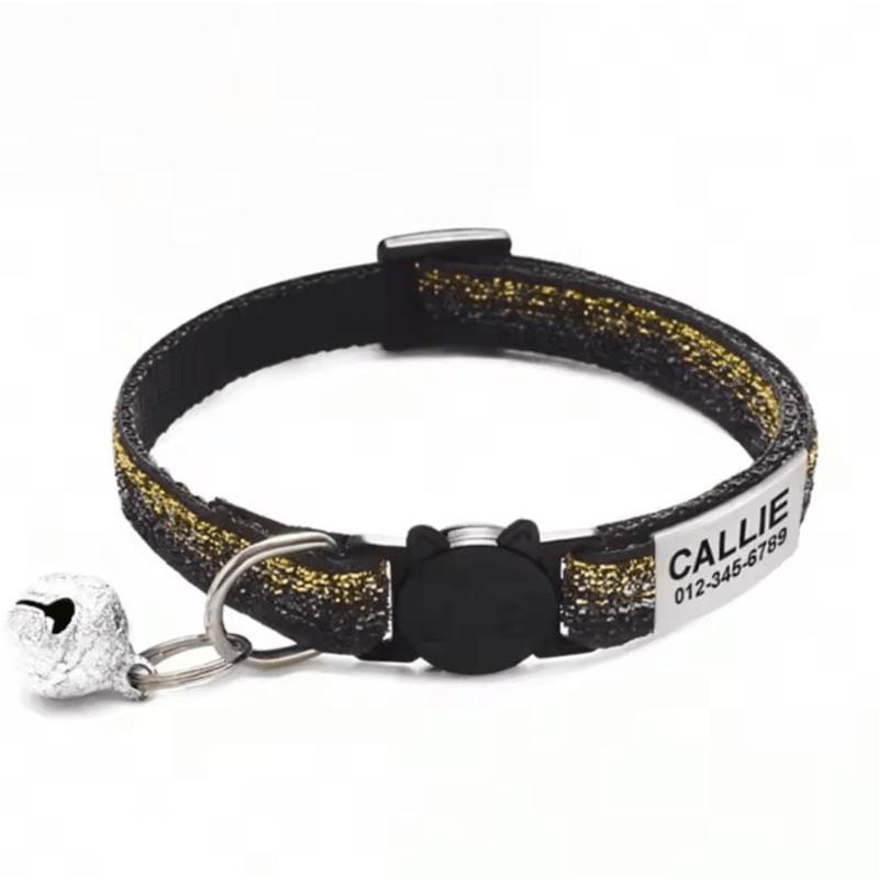 SparkleSafe Personalized Glitter Cat Collar Custom Engraved Breakaway Collar With Bell 8