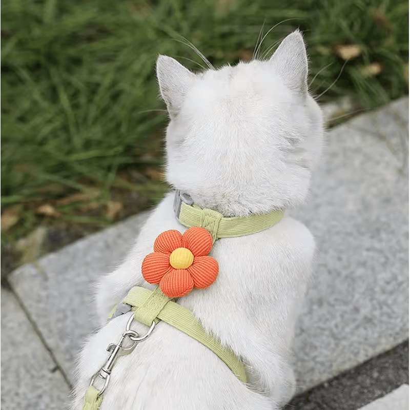 BloomWalk Floral Pet Harness Leash Set Adjustable Breathable Flower Harness For Cats Small Dogs 3