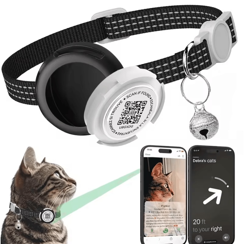 Reflective AirTag Cat Collar With QR ID Tag Dual Protection GPS Cat Collar For Safer Adventures 0