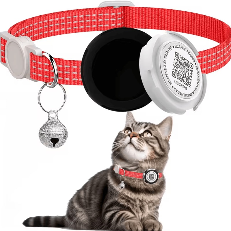 Reflective AirTag Cat Collar With QR ID Tag Dual Protection GPS Cat Collar For Safer Adventures 9