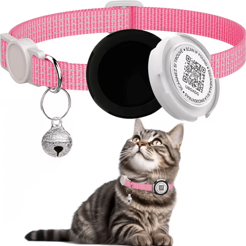 Reflective AirTag Cat Collar With QR ID Tag Dual Protection GPS Cat Collar For Safer Adventures 10