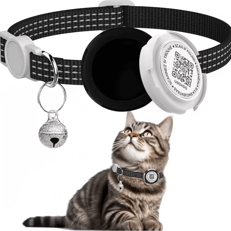 Reflective AirTag Cat Collar With QR ID Tag Dual Protection GPS Cat Collar For Safer Adventures 2