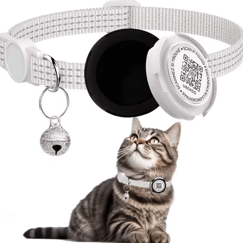 Reflective AirTag Cat Collar With QR ID Tag Dual Protection GPS Cat Collar For Safer Adventures 3