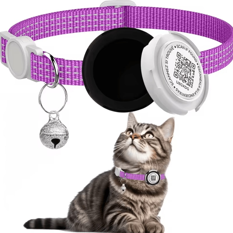 Reflective AirTag Cat Collar With QR ID Tag Dual Protection GPS Cat Collar For Safer Adventures 4