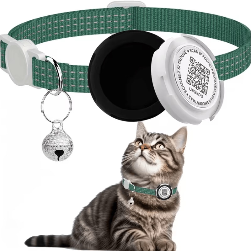 Reflective AirTag Cat Collar With QR ID Tag Dual Protection GPS Cat Collar For Safer Adventures 6