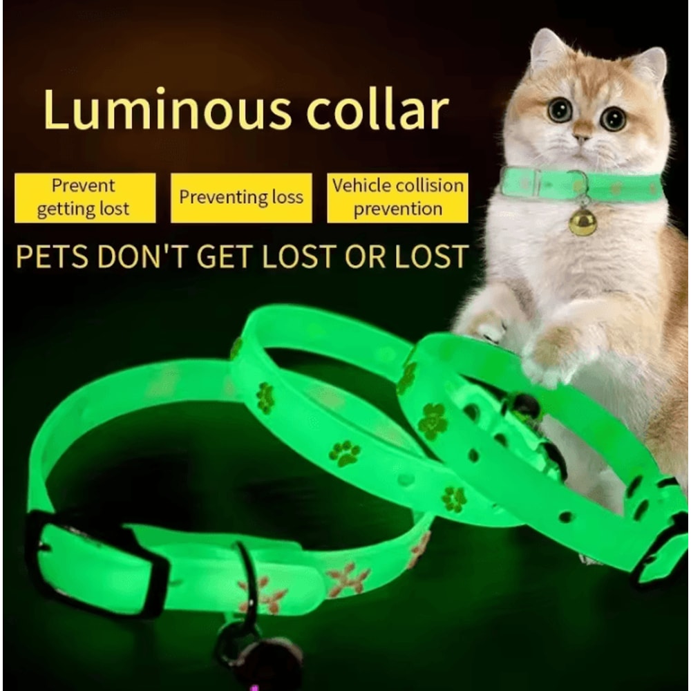 GlowSafe Silicone Cat Collar Glow In The Dark Cat Collar With Bell Reflective Safety Design 0