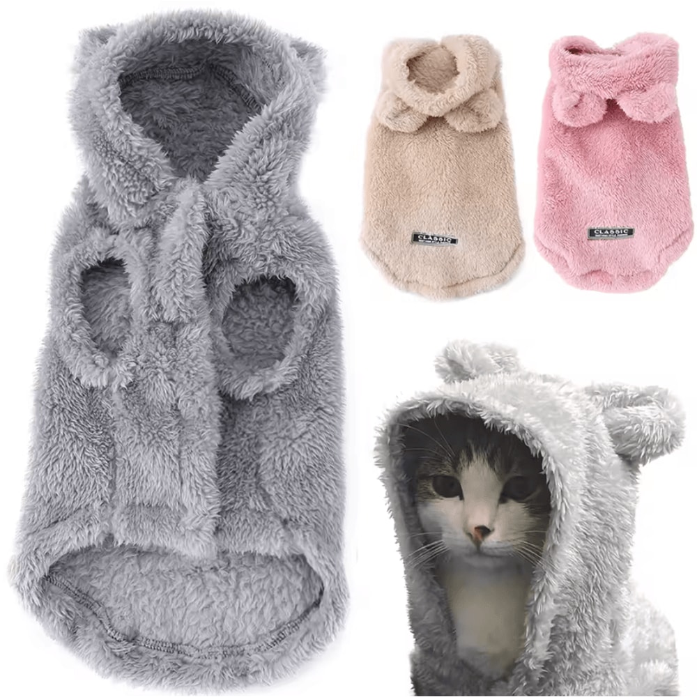 CozyPaws Fleece Pet Hoodie Cat Sweater For Warmth Comfort ColdWeather Style 0