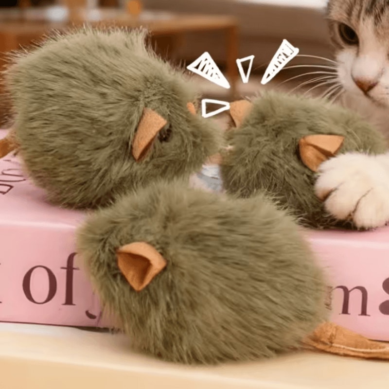 Plush Squeaky Mouse Toy Set Interactive Cat Mouse Toy For Chasing Hunting Play 1