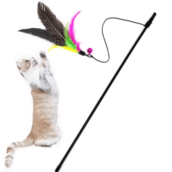 feather bell cat teaser wand – interactive cat teaser toy for chasing, jumping & bonding