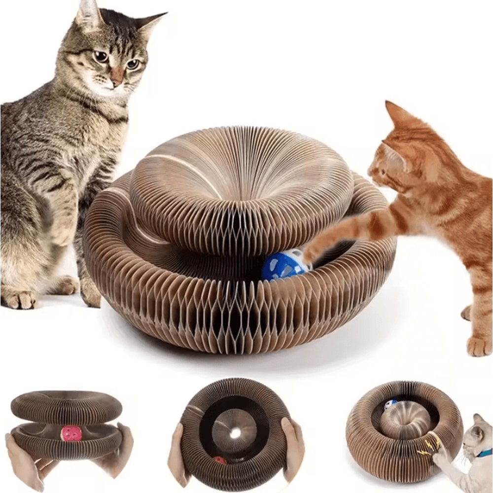 Magic Round Cat Scratching Board With Ball Track Toy 0
