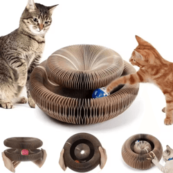magic round cat scratching board with ball track toy