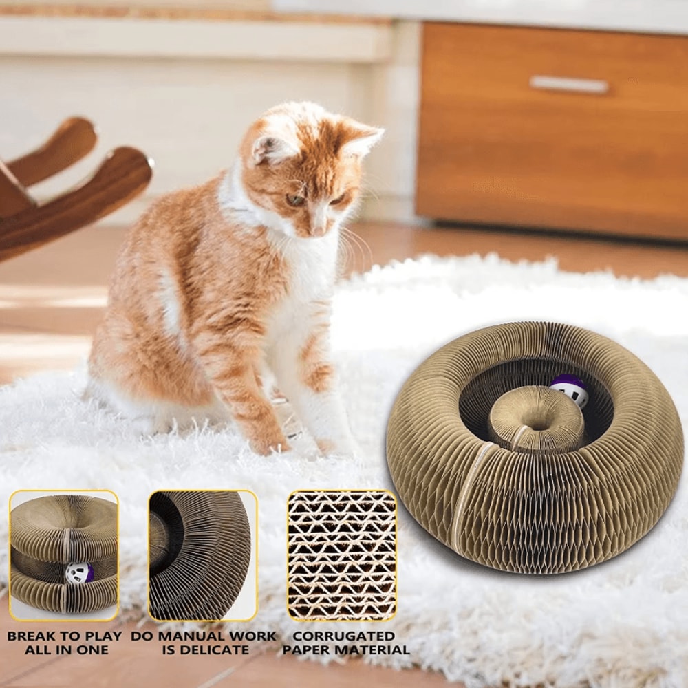 Magic Round Cat Scratching Board With Ball Track Toy 1