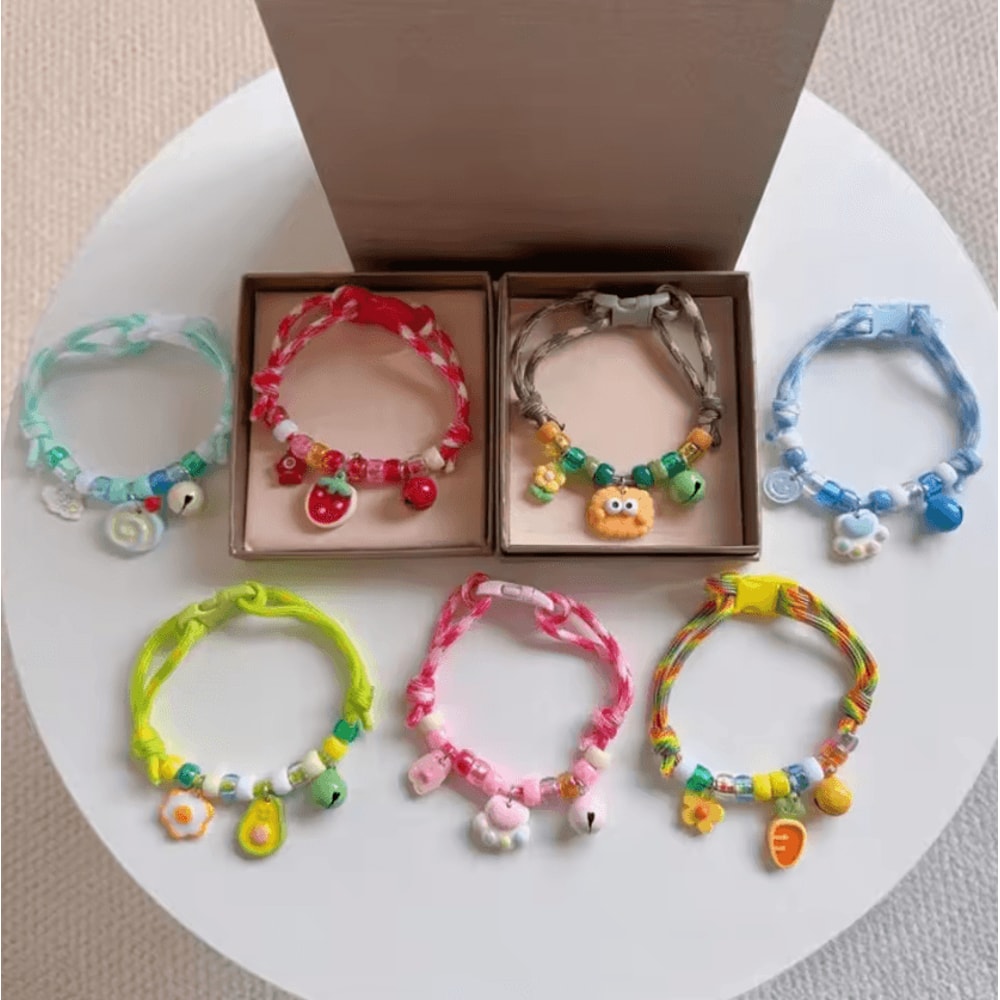 Colorful Braided Pet Necklace Collar With Bell Charm 0
