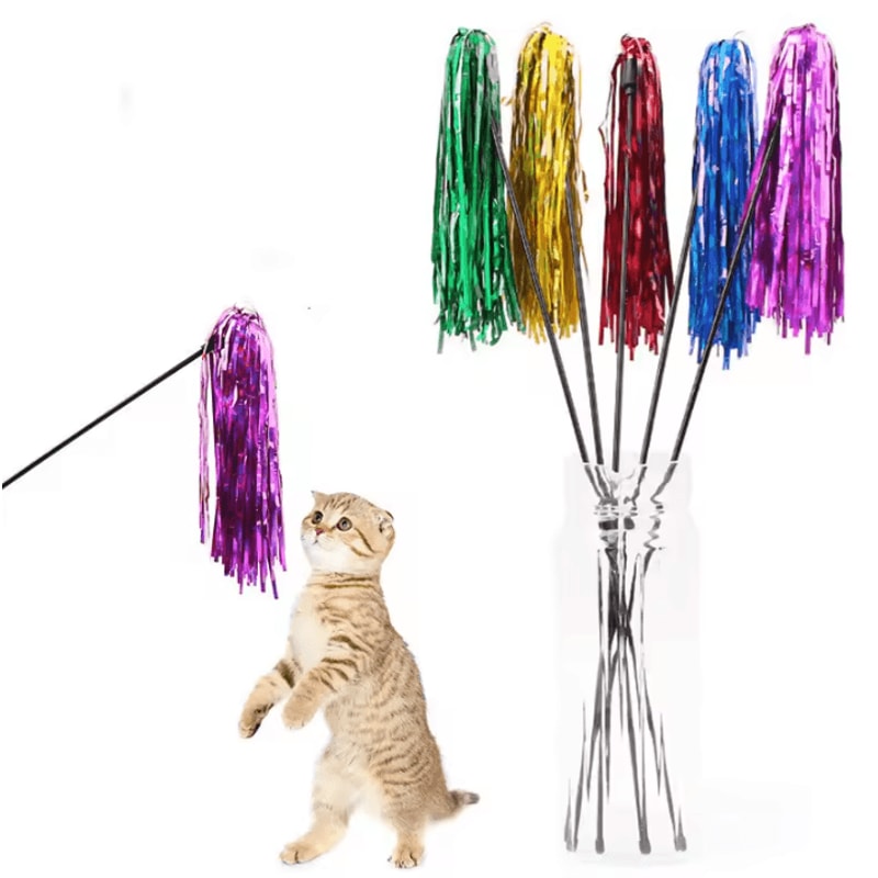 Colorful Ribbon Wand Cat Teaser Toy For Interactive Play 0