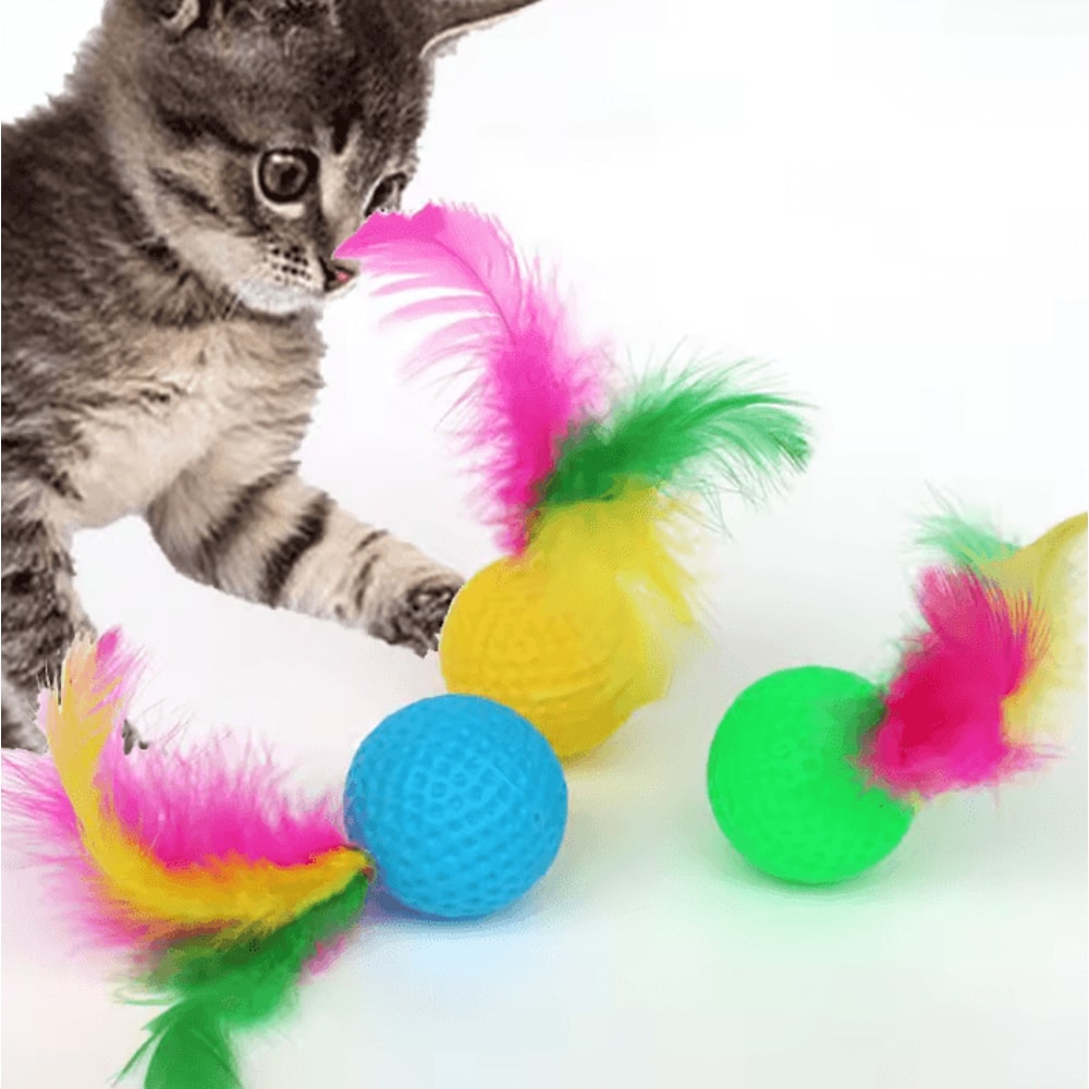Colorful Feather Golf Ball Cat Toy Set 1