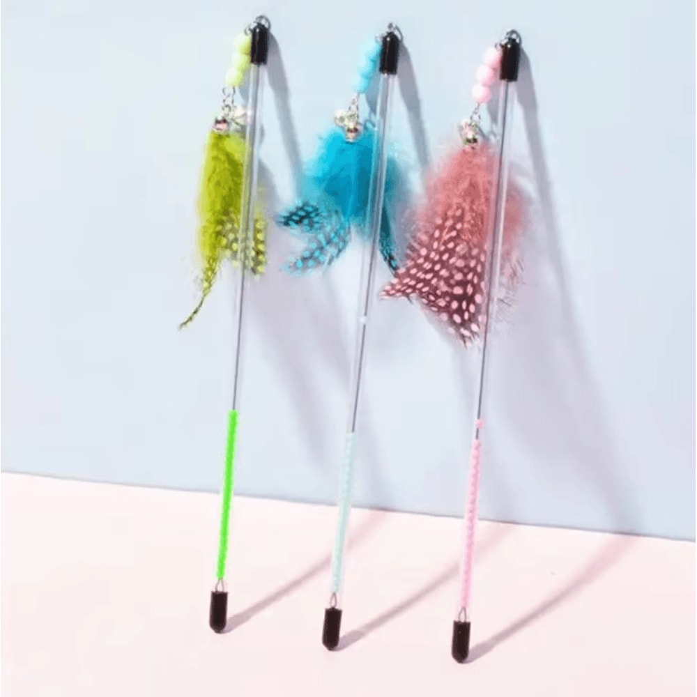 3Piece Retractable Feather Wand Cat Teaser Toy Set 0