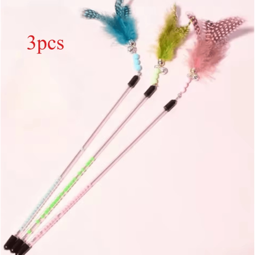 3Piece Retractable Feather Wand Cat Teaser Toy Set 3