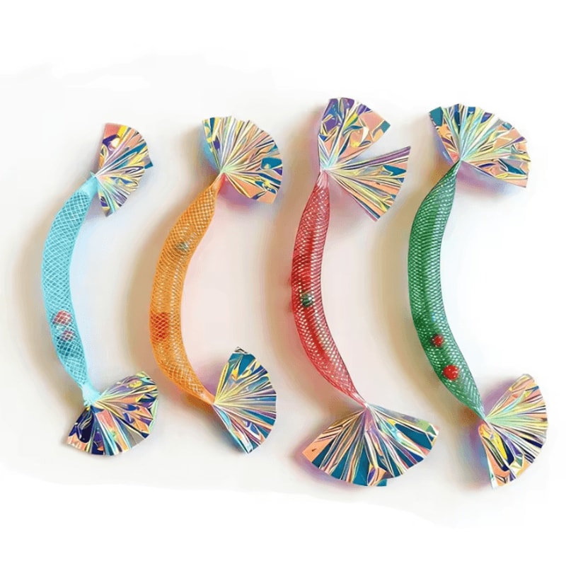 Mesh Tube Shrimp Cat Toy Set 4PCS Interactive Chew Chase Toys 4
