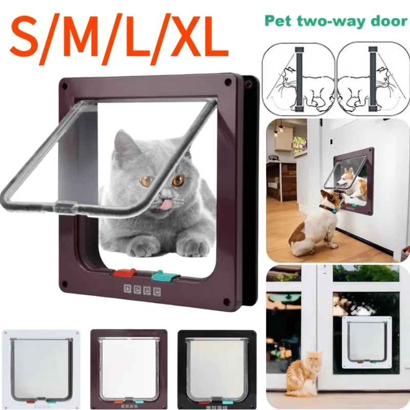 4Way Locking Weatherproof Cat Door For Cats Small Pets 0