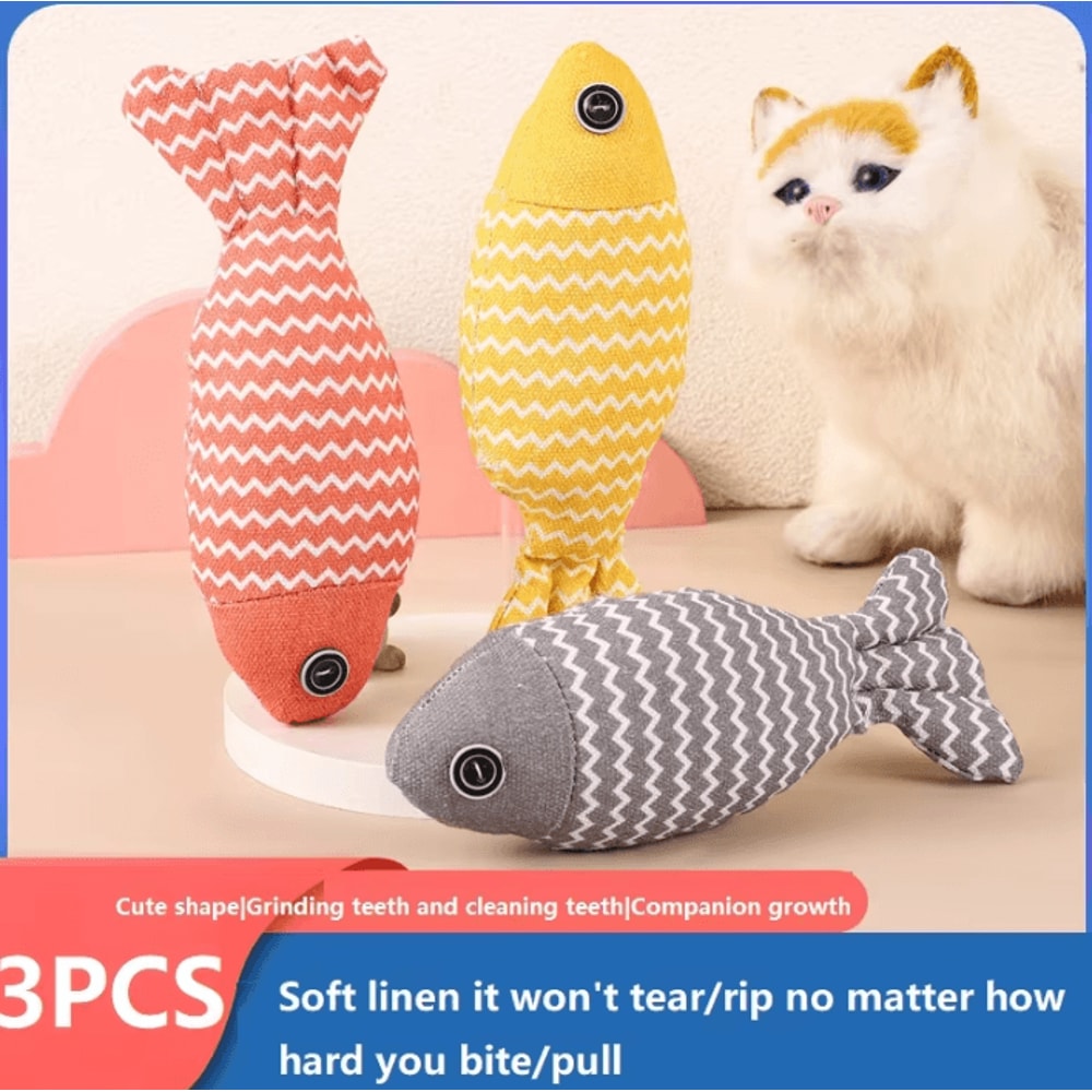 3Piece Fish Catnip Kicker Toy Set For Cats 0