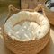 Handwoven Rattan Cat Nest Bed With Removable Cushion 2
