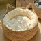 Handwoven Rattan Cat Nest Bed With Removable Cushion 2