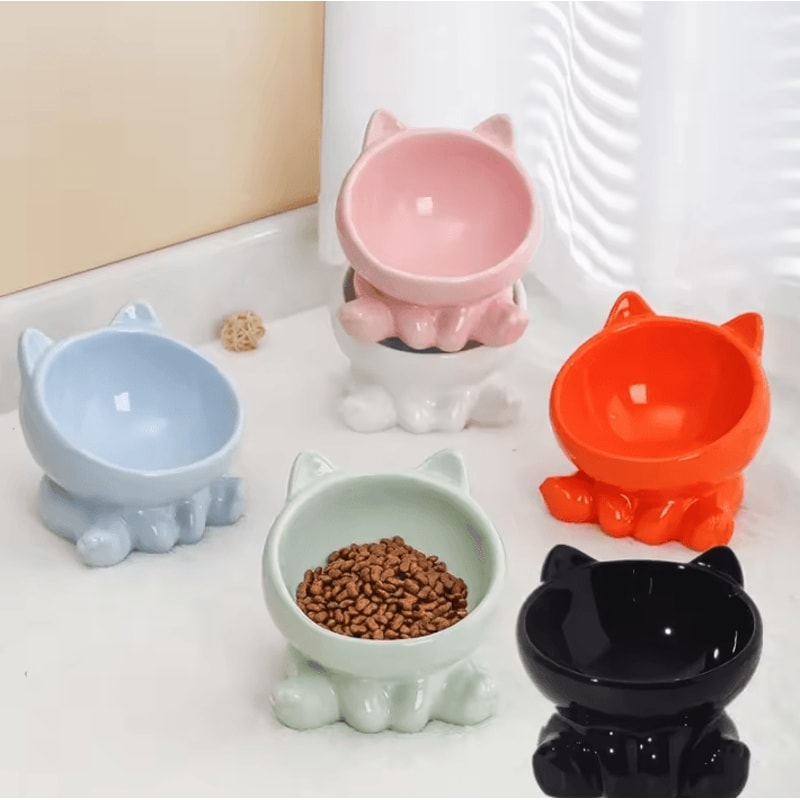 Elevated Ceramic Cat Bowl For Comfortable Feeding 0