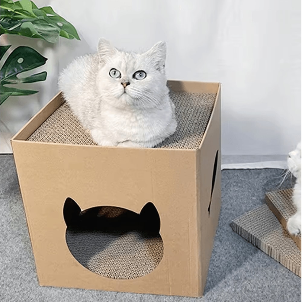 CozyScratch Foldable Cat House Scratching Hideout 0