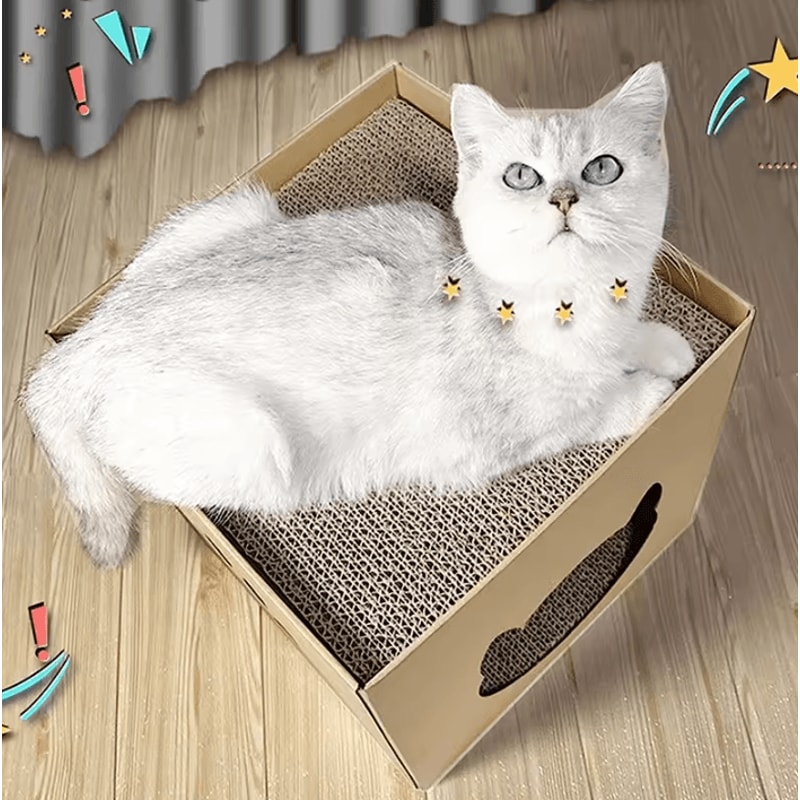 CozyScratch Foldable Cat House Scratching Hideout 2