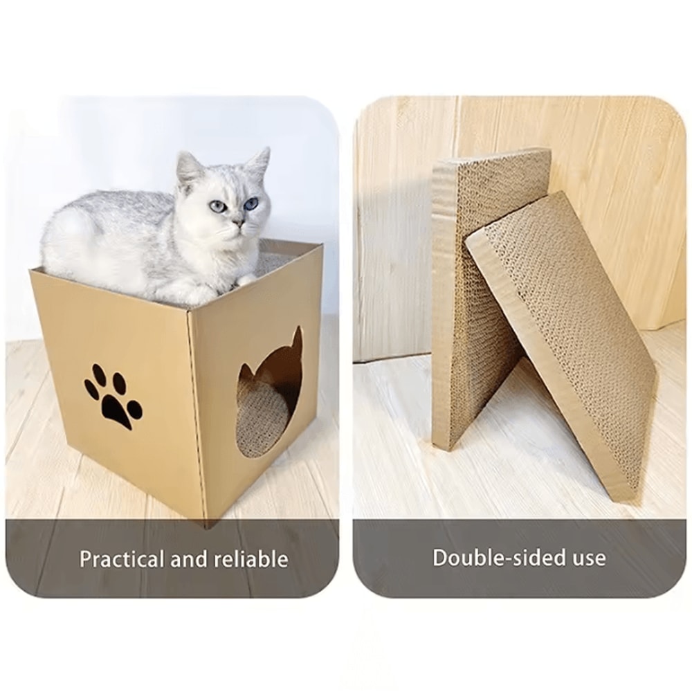 CozyScratch Foldable Cat House Scratching Hideout 3