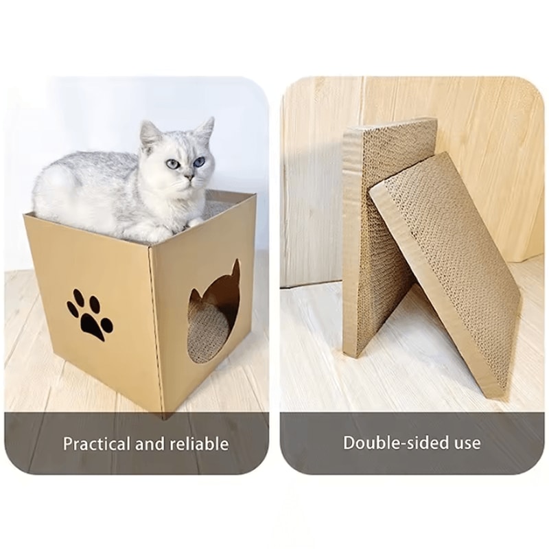 CozyScratch Foldable Cat House Scratching Hideout 3