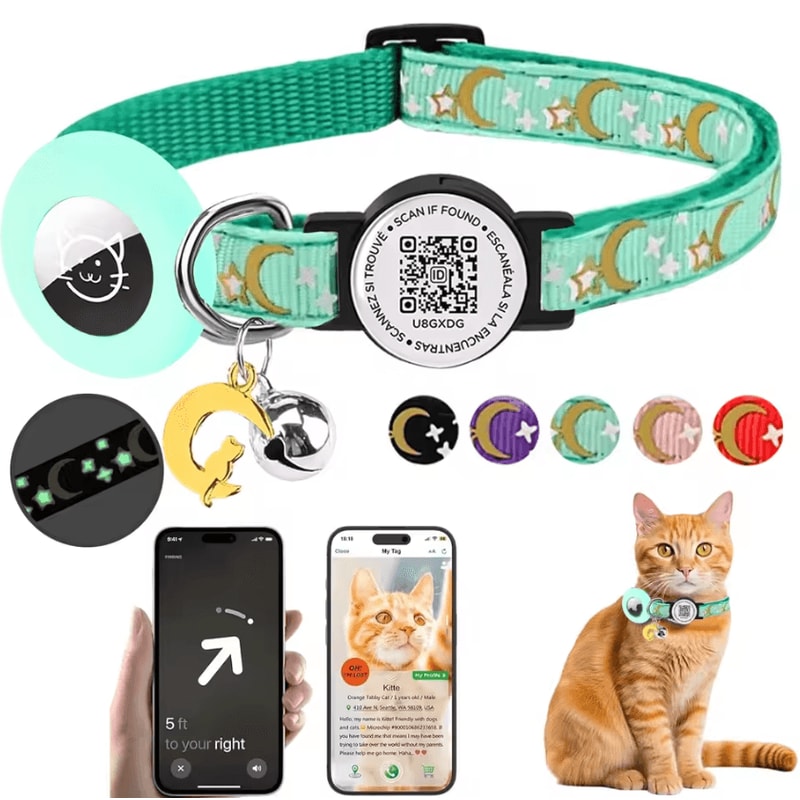 SafeTrack AirTag Pet Collar With Glow Holder QR Tag 0