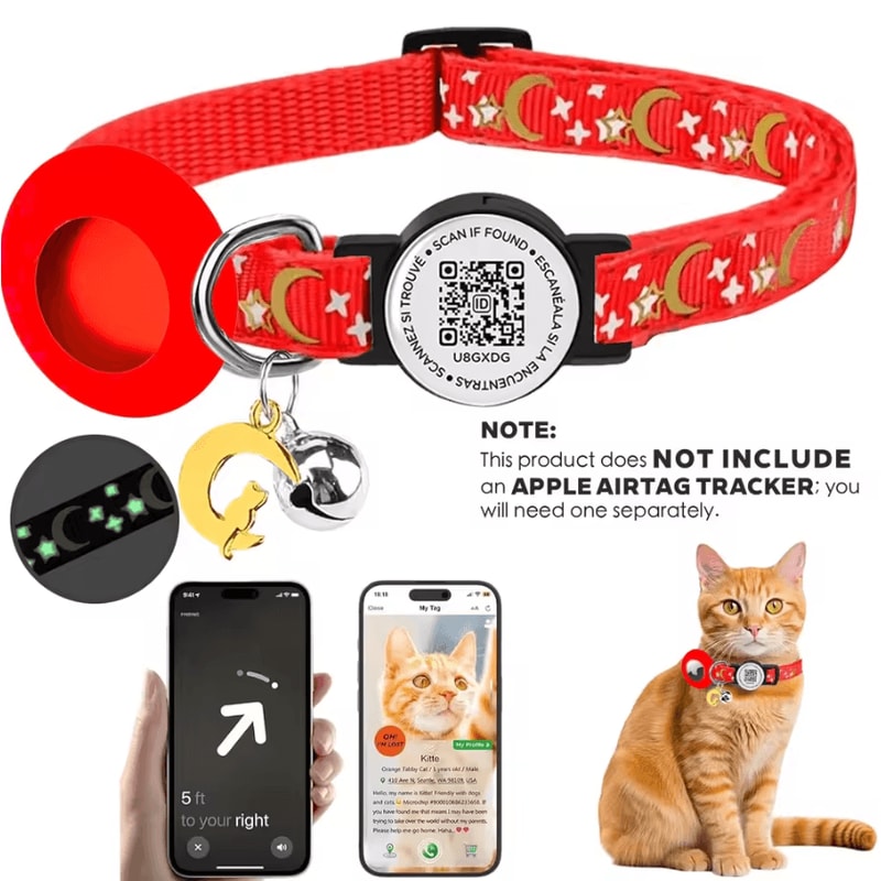 SafeTrack AirTag Pet Collar With Glow Holder QR Tag 3