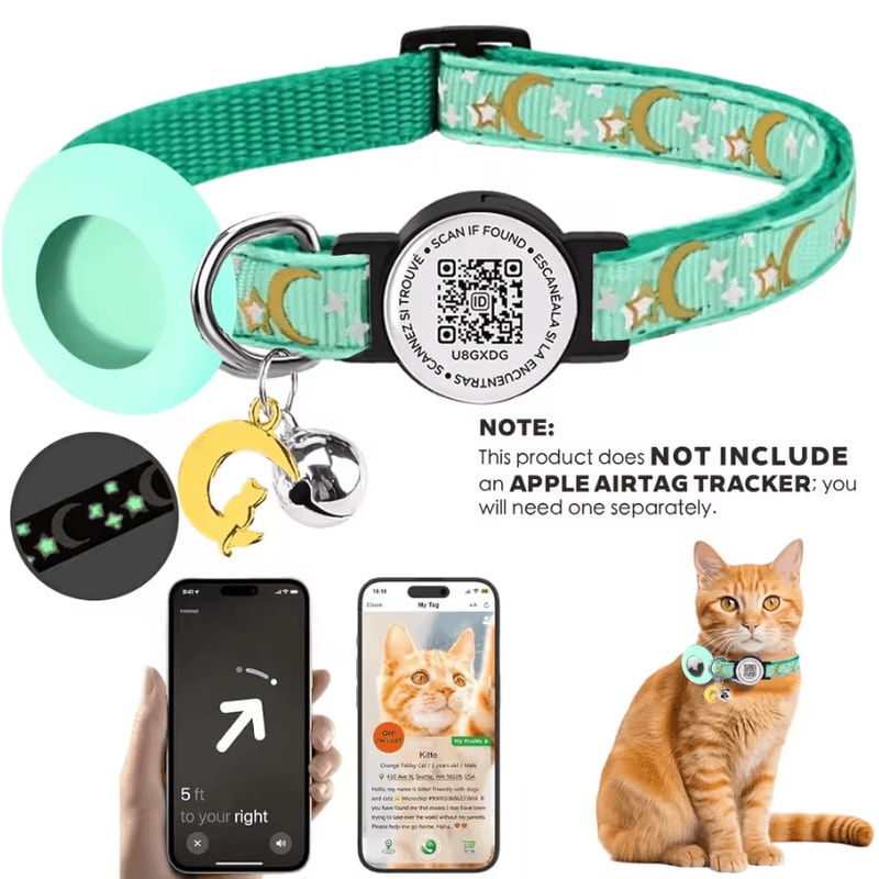 SafeTrack AirTag Pet Collar With Glow Holder QR Tag 5