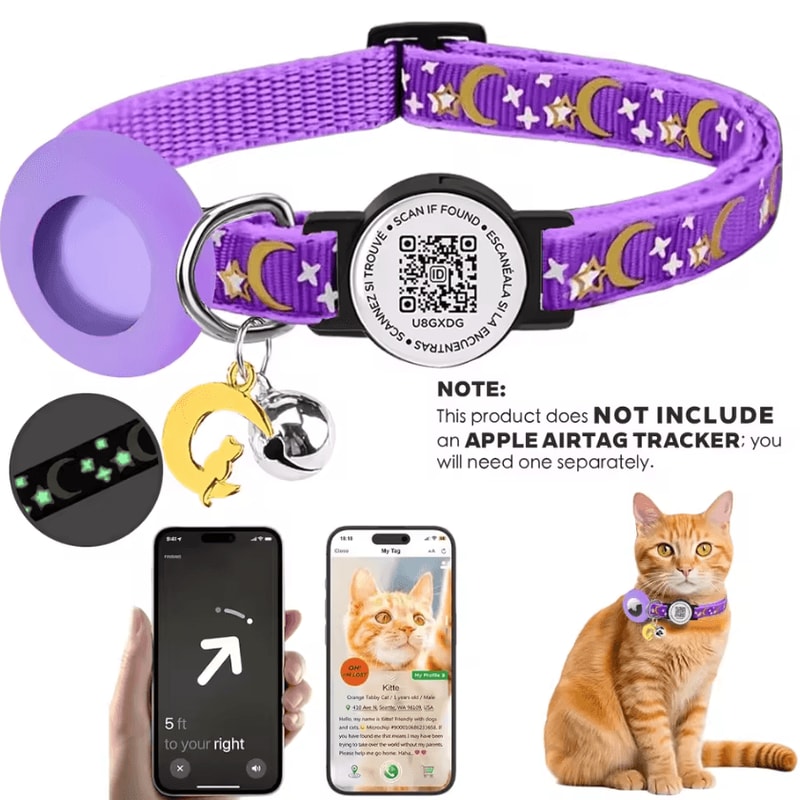 SafeTrack AirTag Pet Collar With Glow Holder QR Tag 6