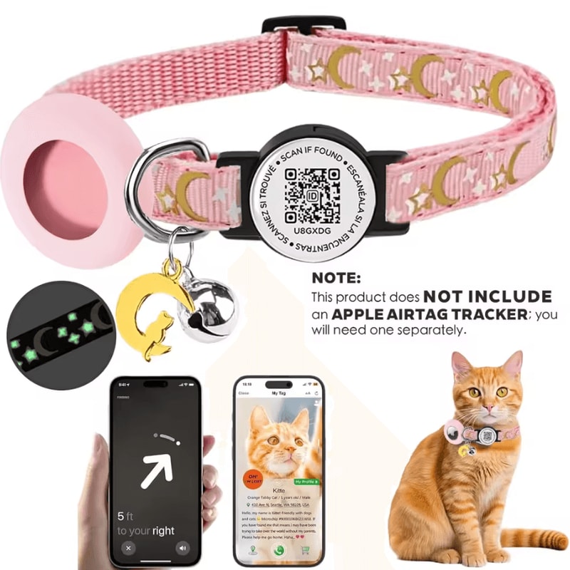 SafeTrack AirTag Pet Collar With Glow Holder QR Tag 7