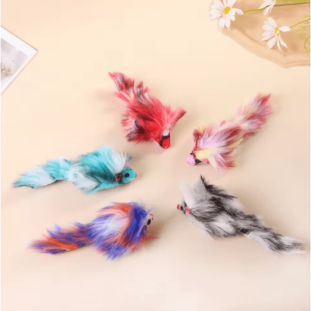 Colorful Plush Mouse Cat Toys Set Interactive Hunting Play Mice For Cats 0