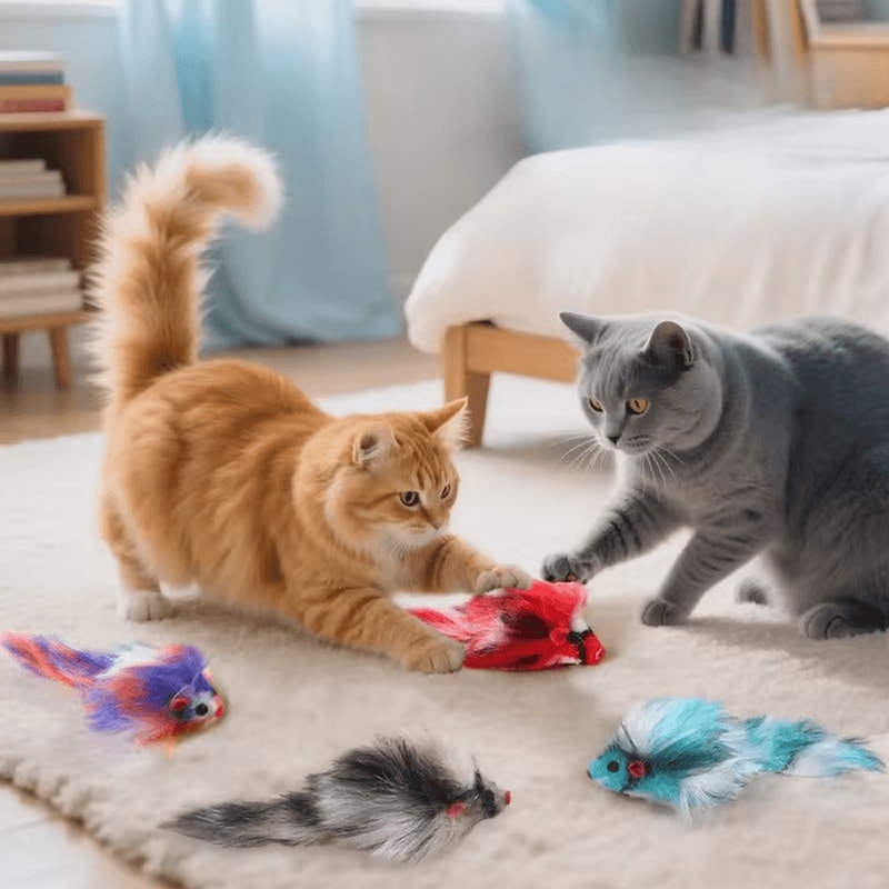 Colorful Plush Mouse Cat Toys Set Interactive Hunting Play Mice For Cats 3