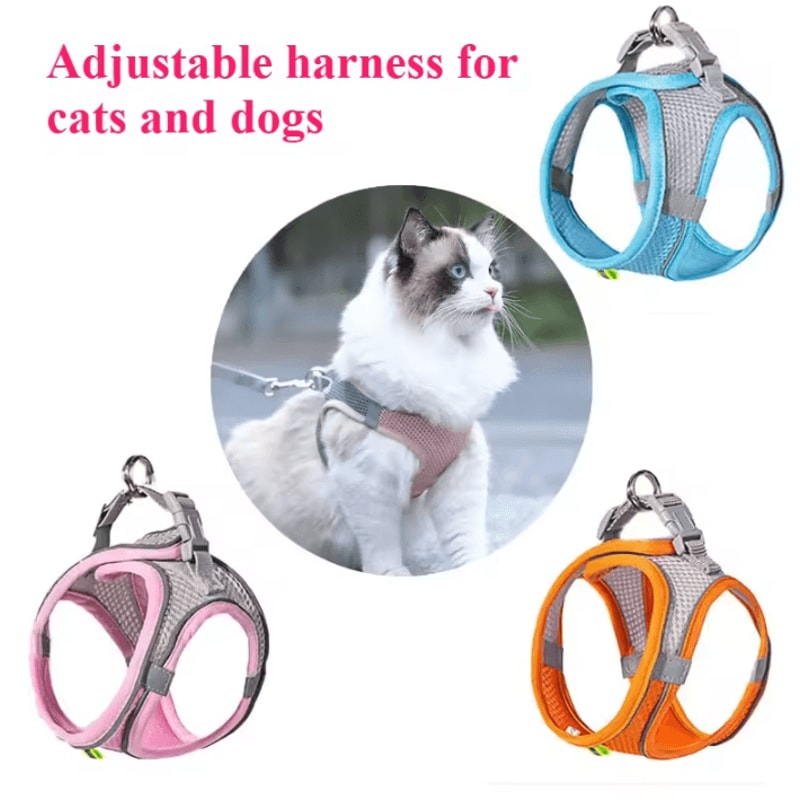 Reflective Breathable Pet Harness Leash Set For Cats And Small Dogs 0