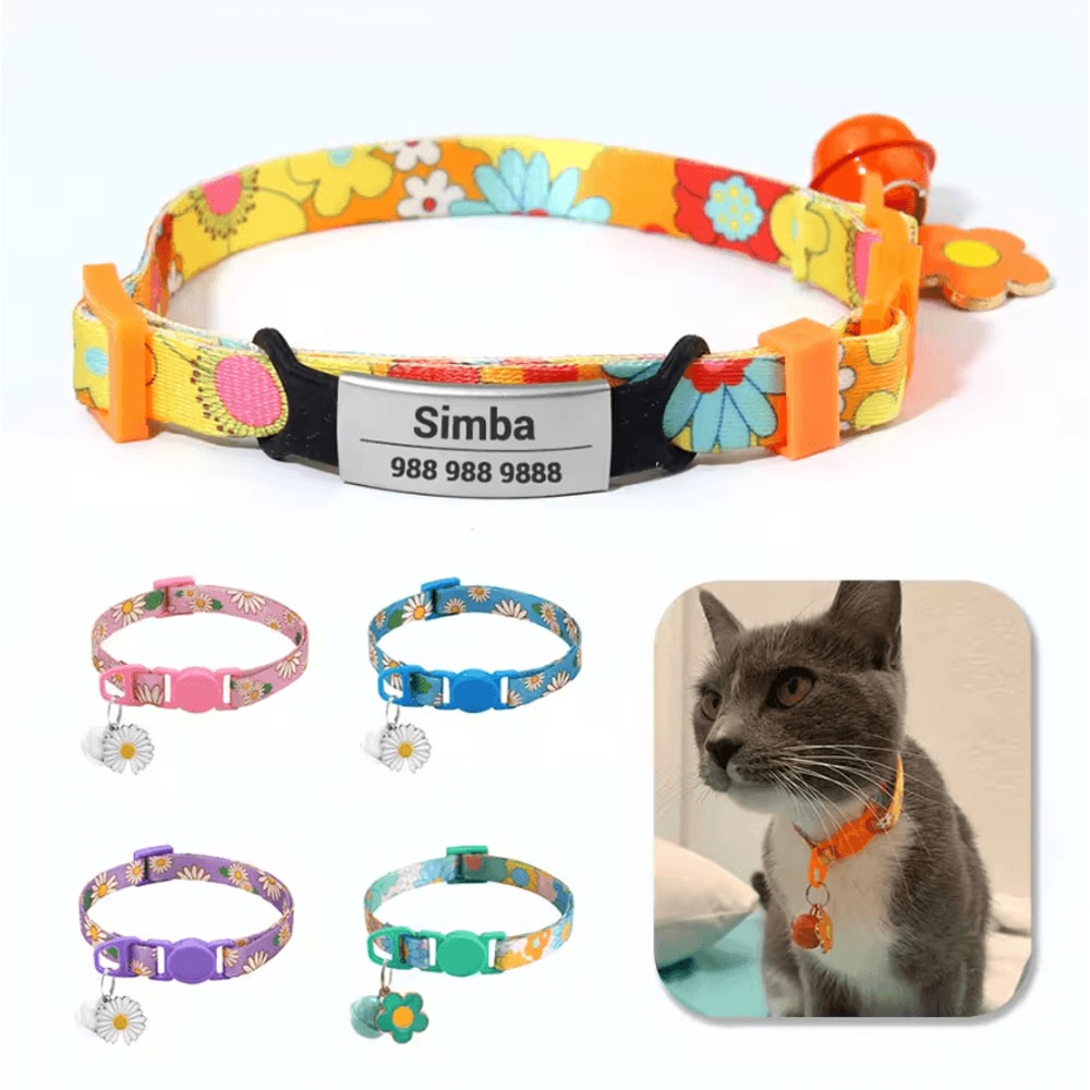 SafeTag Personalized Cat Collar With Engraved ID Bell 0